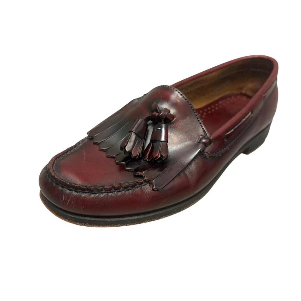 Vintage GH Bass Weejuns Burgundy Red Leather Kiltie Tassel Oxblood Loafers 6.5D